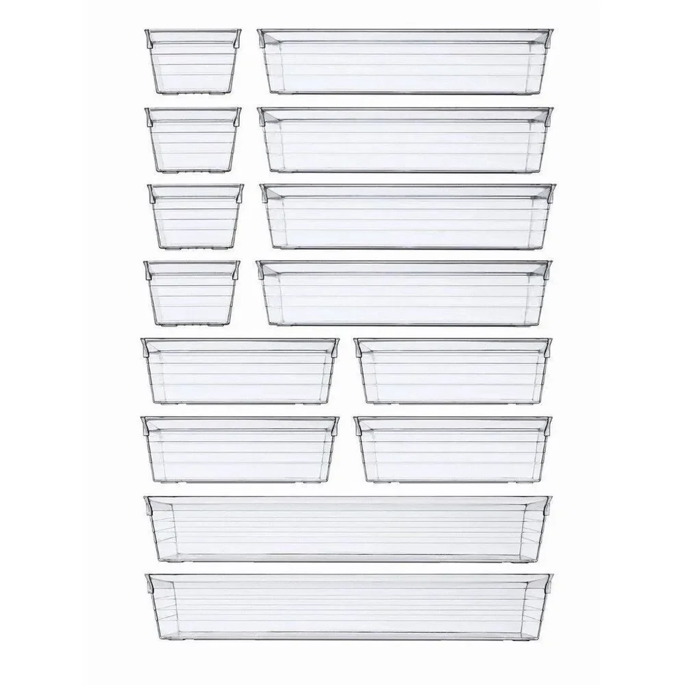 14 PCS DCA Clear Plastic Drawer Organizer Tray for Makeup, Utensils, Jewelry